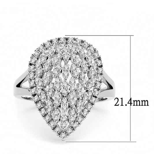 3W1436 - Rhodium Brass Ring with AAA Grade CZ in Clear