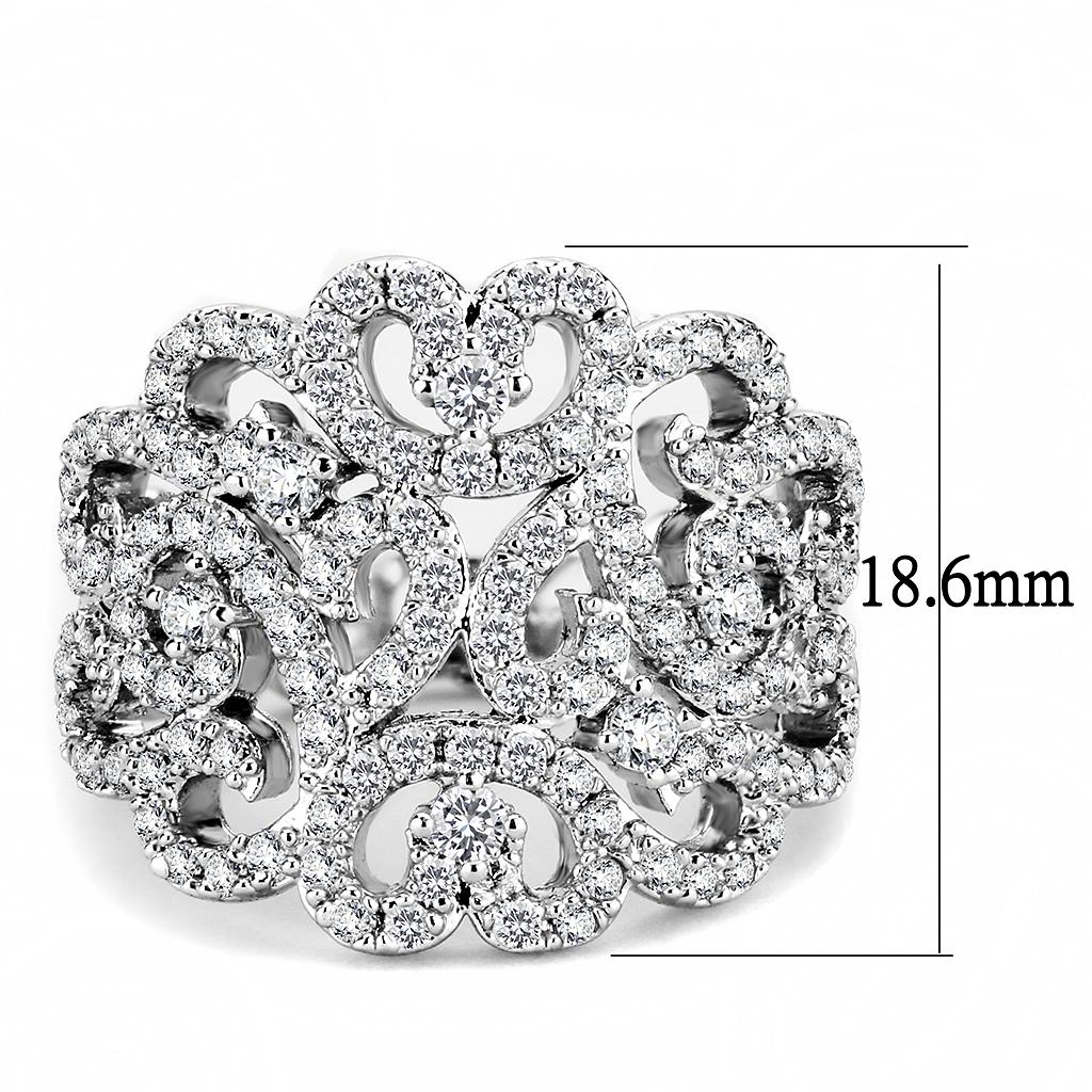 3W1439 - Rhodium Brass Ring with AAA Grade CZ in Clear