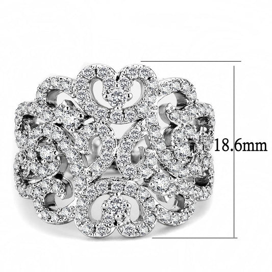 3W1439 - Rhodium Brass Ring with AAA Grade CZ in Clear