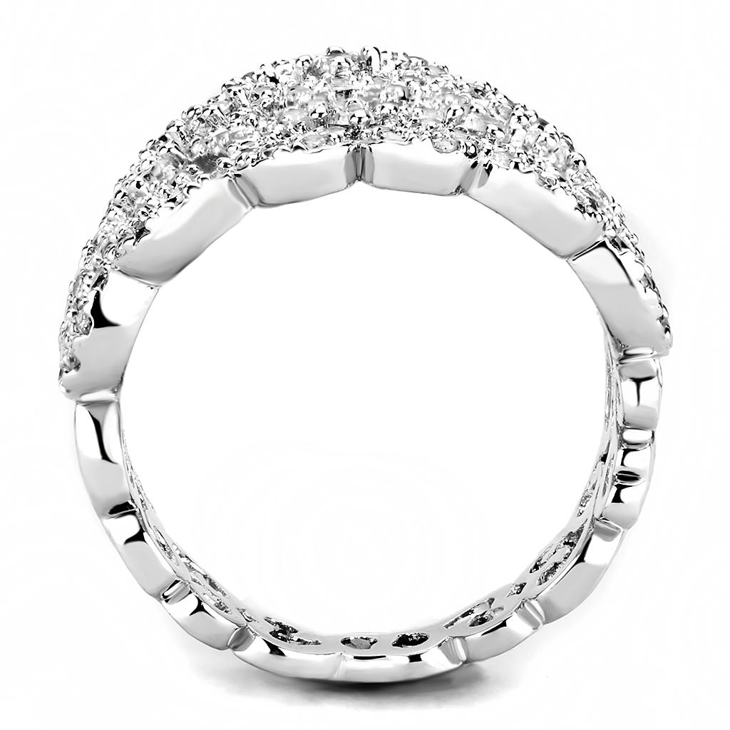 3W1439 - Rhodium Brass Ring with AAA Grade CZ in Clear