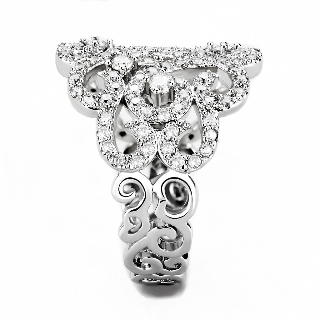 3W1439 - Rhodium Brass Ring with AAA Grade CZ in Clear
