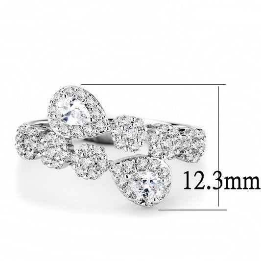 3W1441 - Rhodium Brass Ring with AAA Grade CZ in Clear