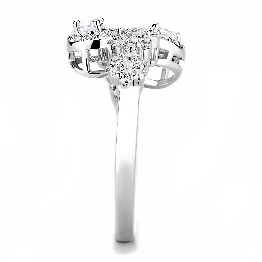 3W1441 - Rhodium Brass Ring with AAA Grade CZ in Clear