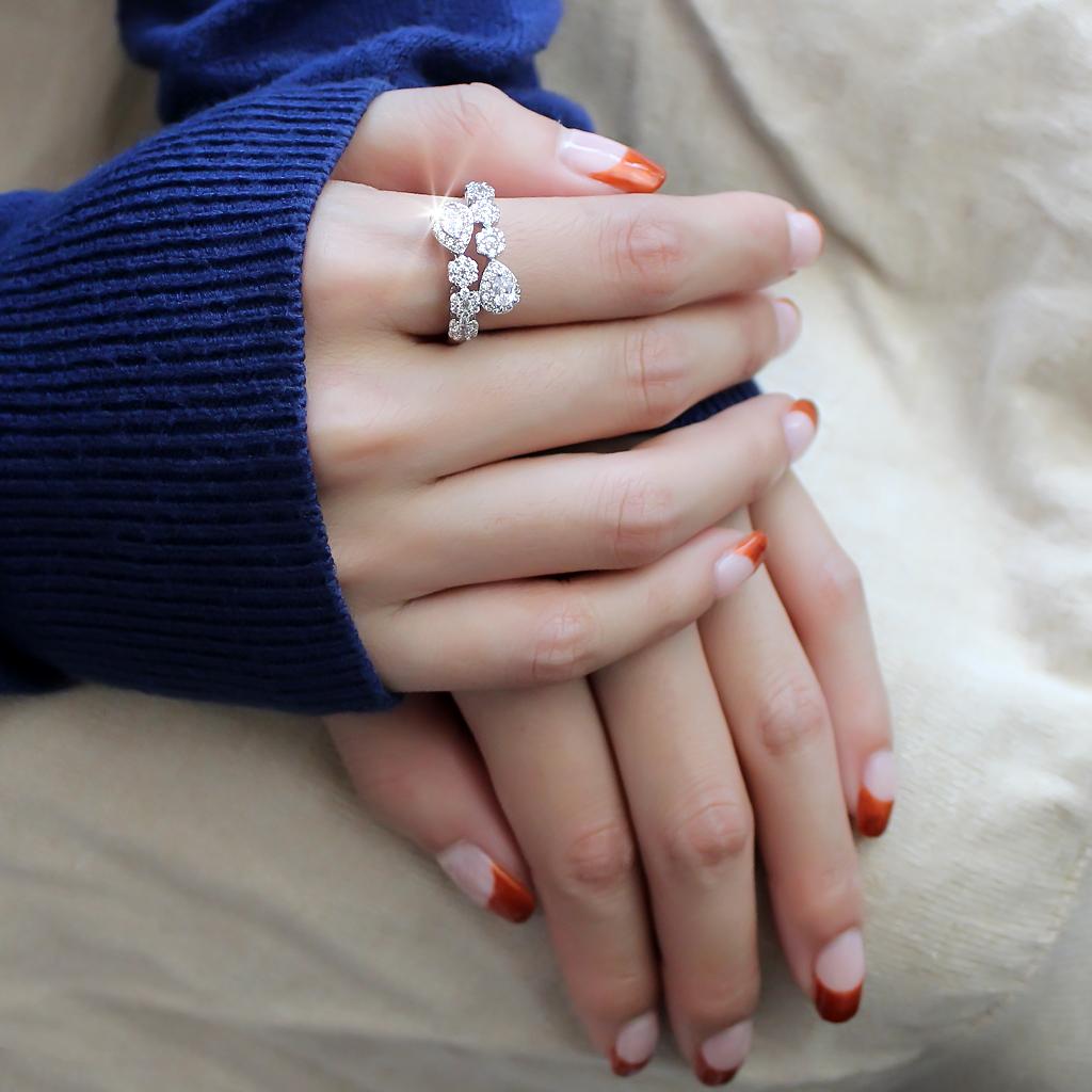 3W1441 - Rhodium Brass Ring with AAA Grade CZ in Clear