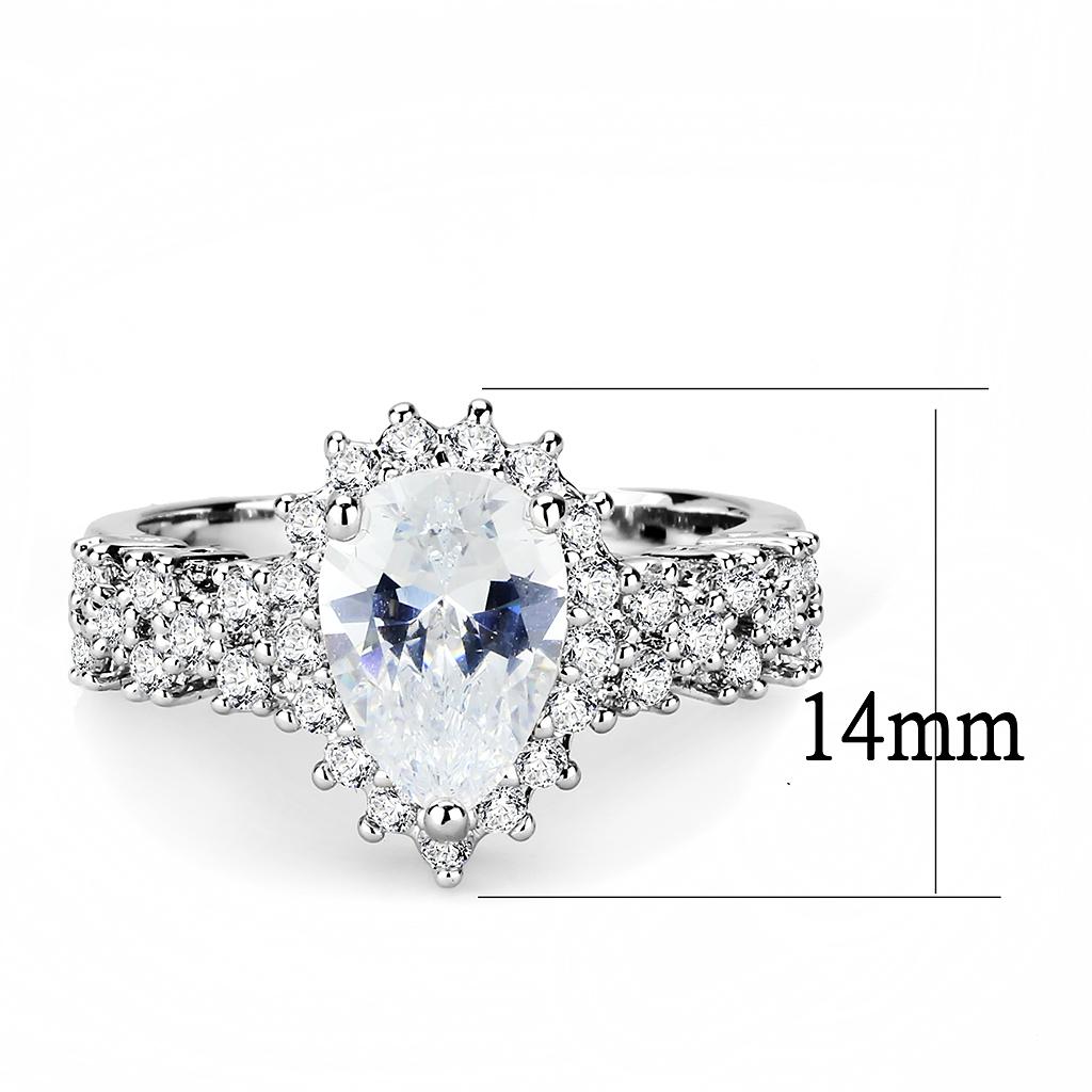 3W1442 - Rhodium Brass Ring with AAA Grade CZ in Clear