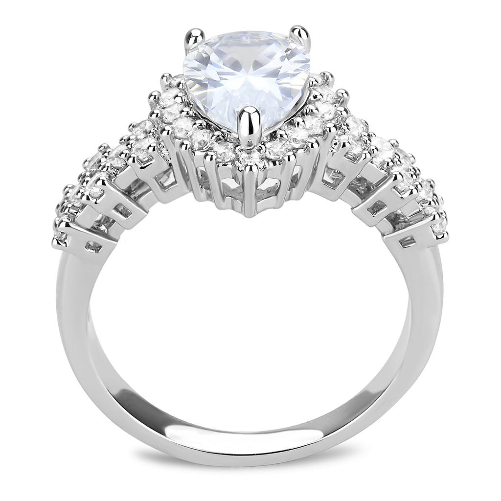 3W1442 - Rhodium Brass Ring with AAA Grade CZ in Clear