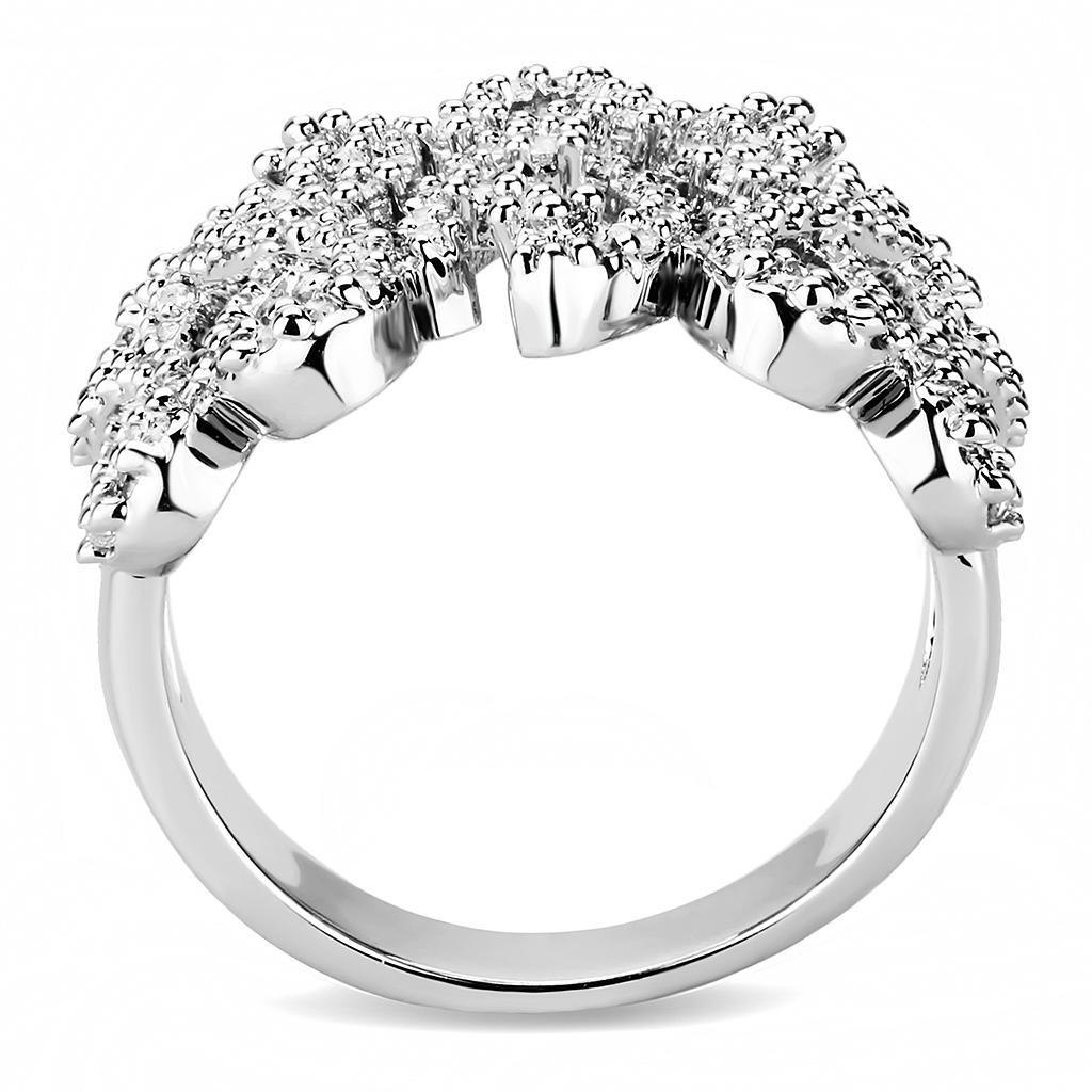 3W1443 - Rhodium Brass Ring with AAA Grade CZ in Clear