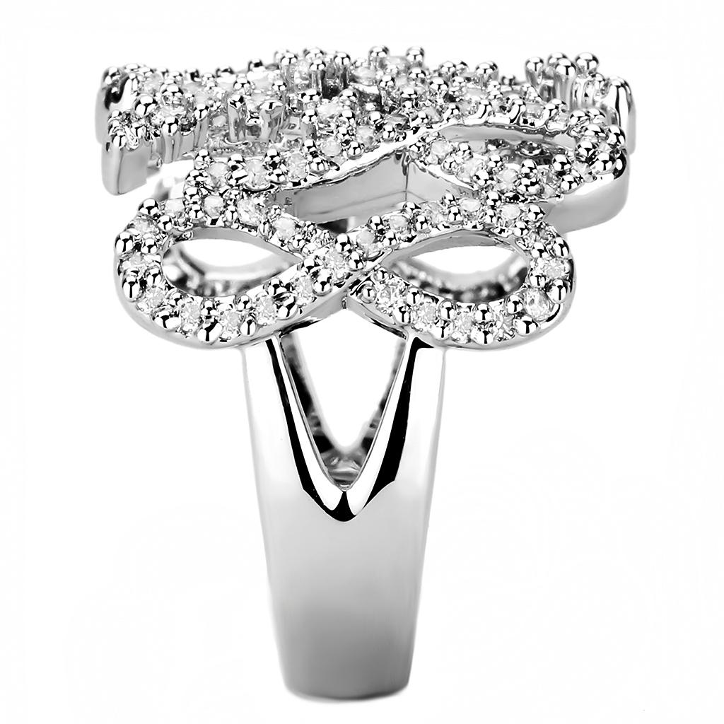 3W1443 - Rhodium Brass Ring with AAA Grade CZ in Clear