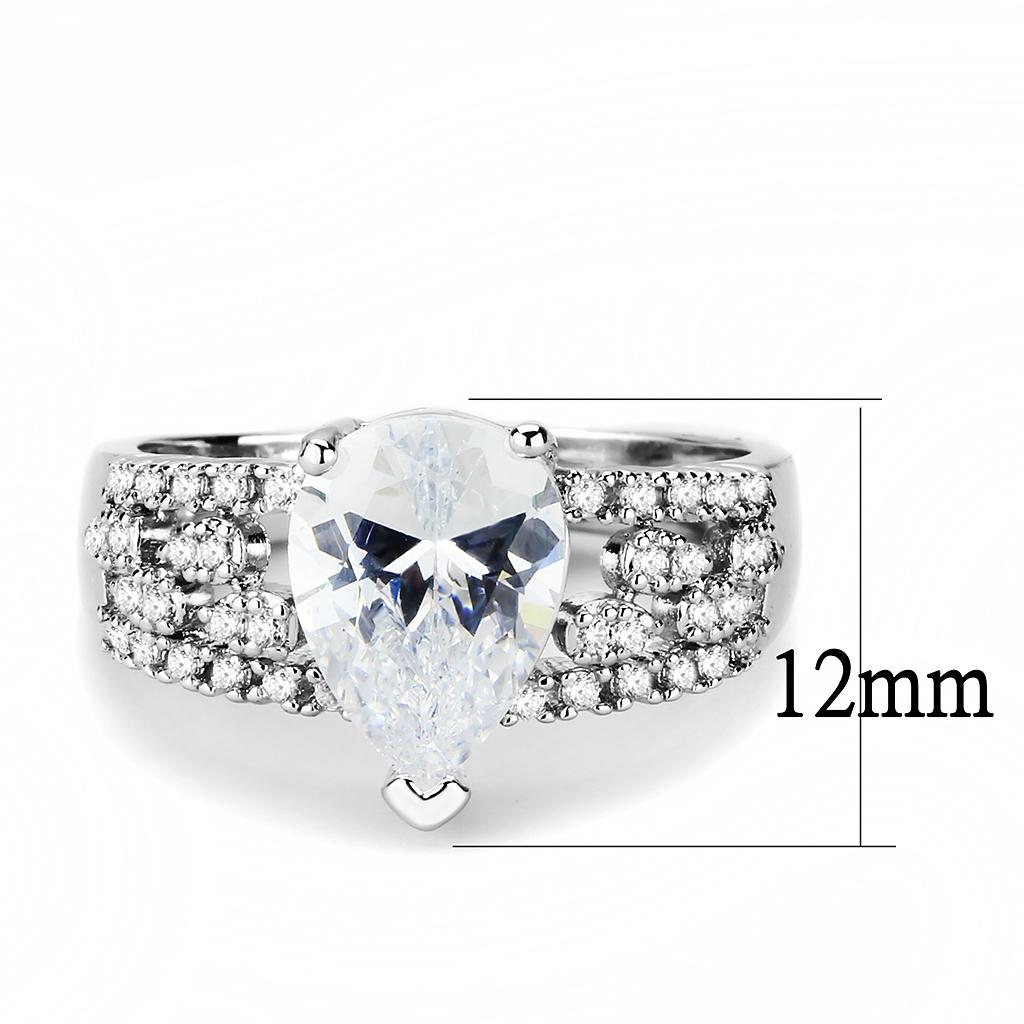 3W1444 - Rhodium Brass Ring with AAA Grade CZ in Clear