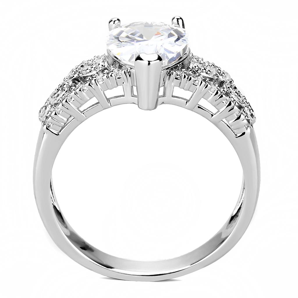 3W1444 - Rhodium Brass Ring with AAA Grade CZ in Clear