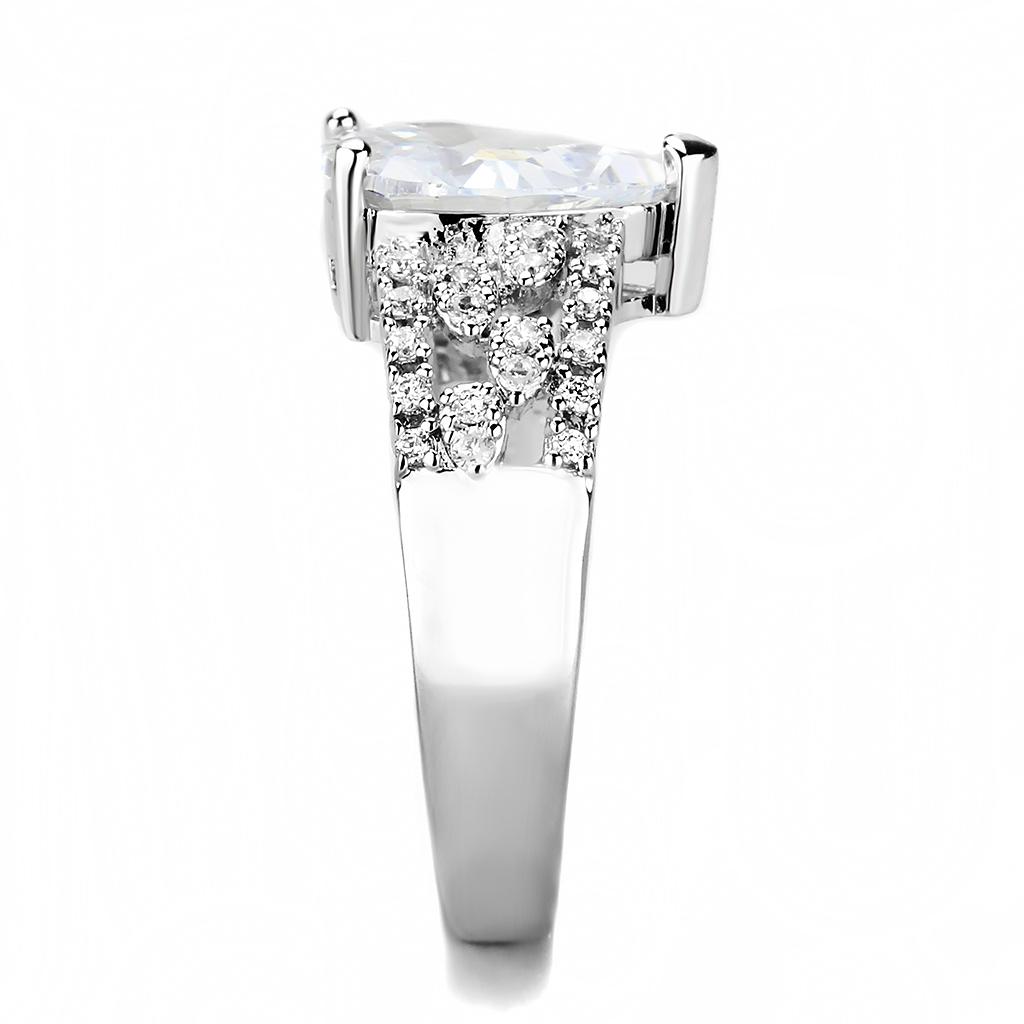 3W1444 - Rhodium Brass Ring with AAA Grade CZ in Clear