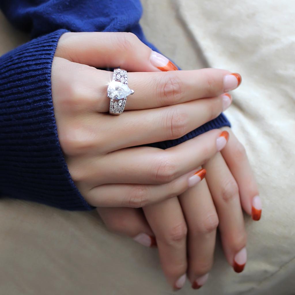 3W1444 - Rhodium Brass Ring with AAA Grade CZ in Clear