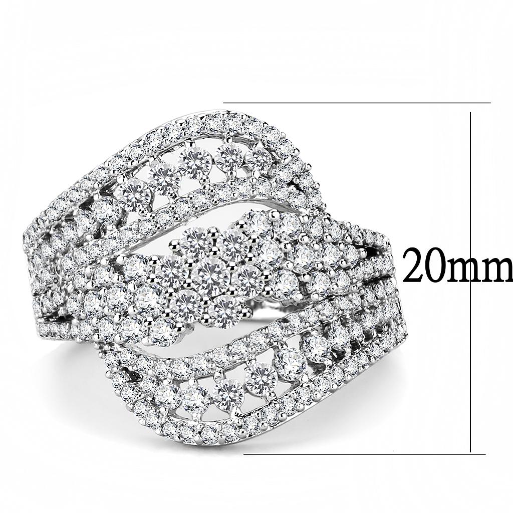 3W1445 - Rhodium Brass Ring with AAA Grade CZ in Clear