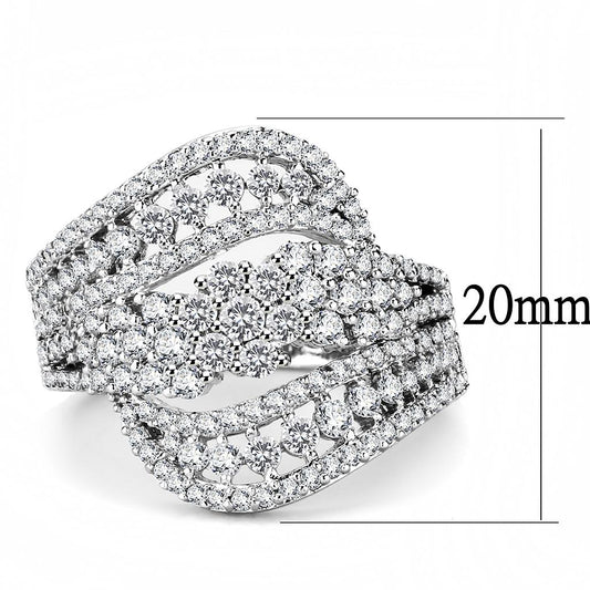 3W1445 - Rhodium Brass Ring with AAA Grade CZ in Clear