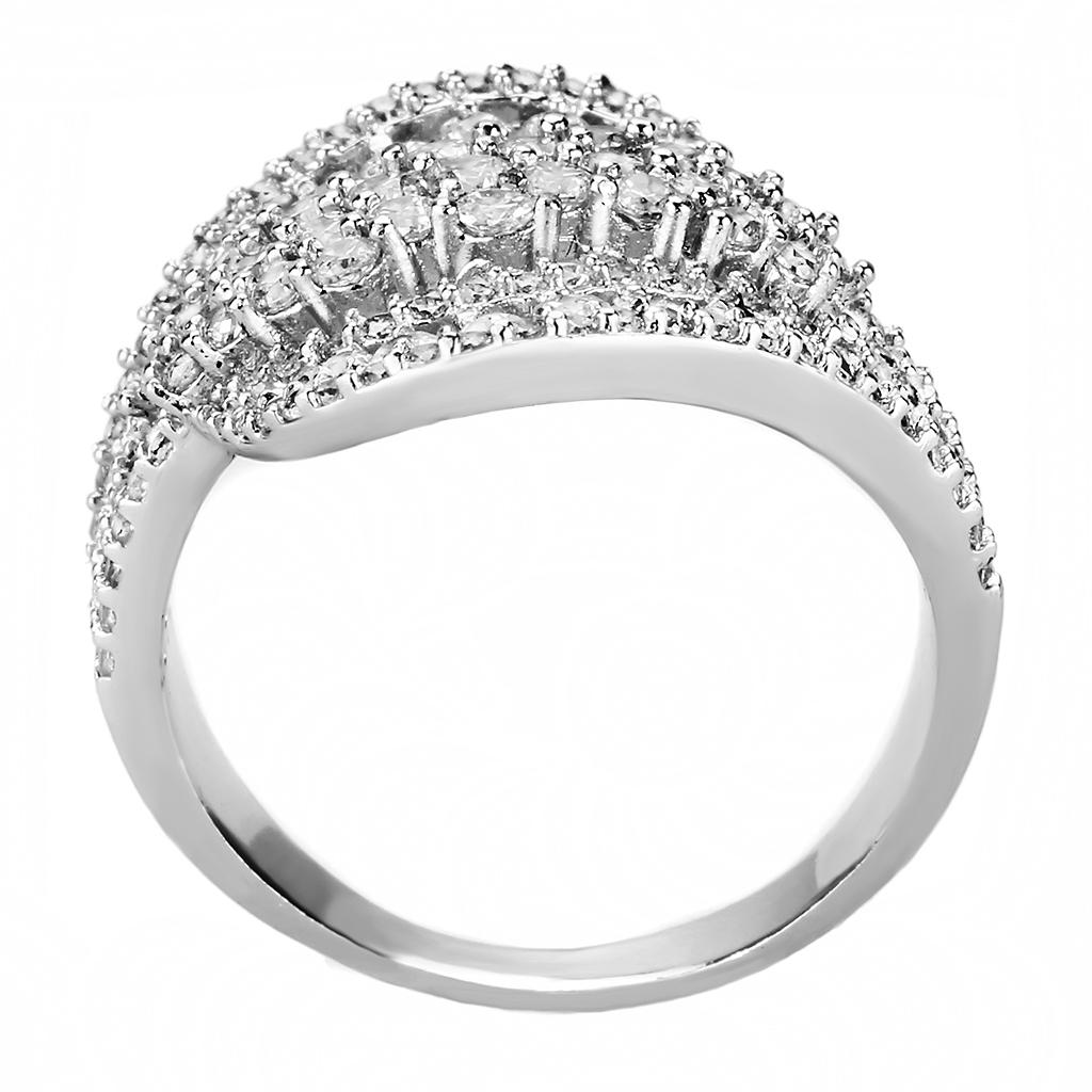 3W1445 - Rhodium Brass Ring with AAA Grade CZ in Clear