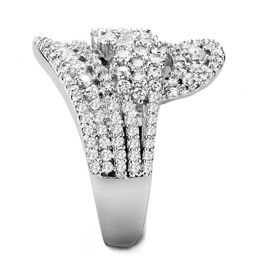 3W1445 - Rhodium Brass Ring with AAA Grade CZ in Clear