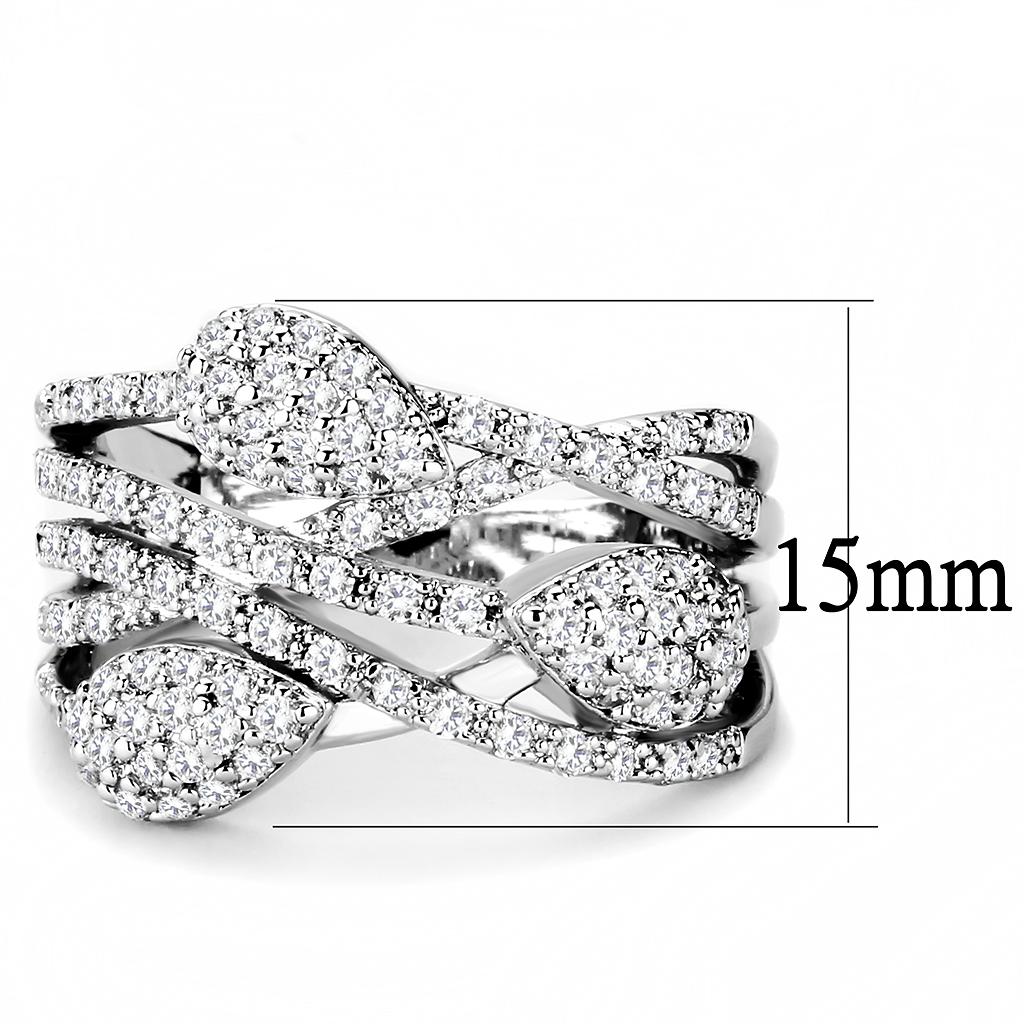3W1446 - Rhodium Brass Ring with AAA Grade CZ in Clear