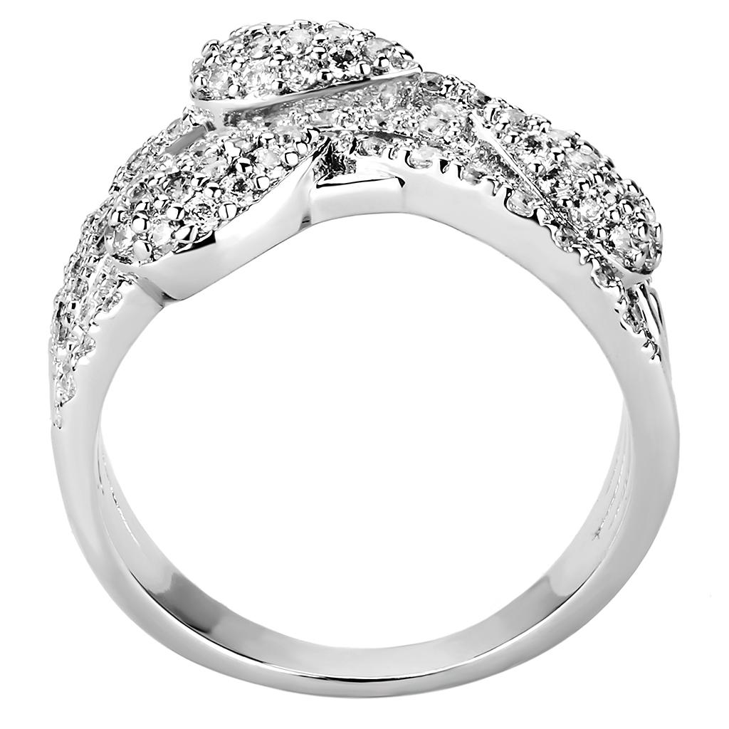 3W1446 - Rhodium Brass Ring with AAA Grade CZ in Clear