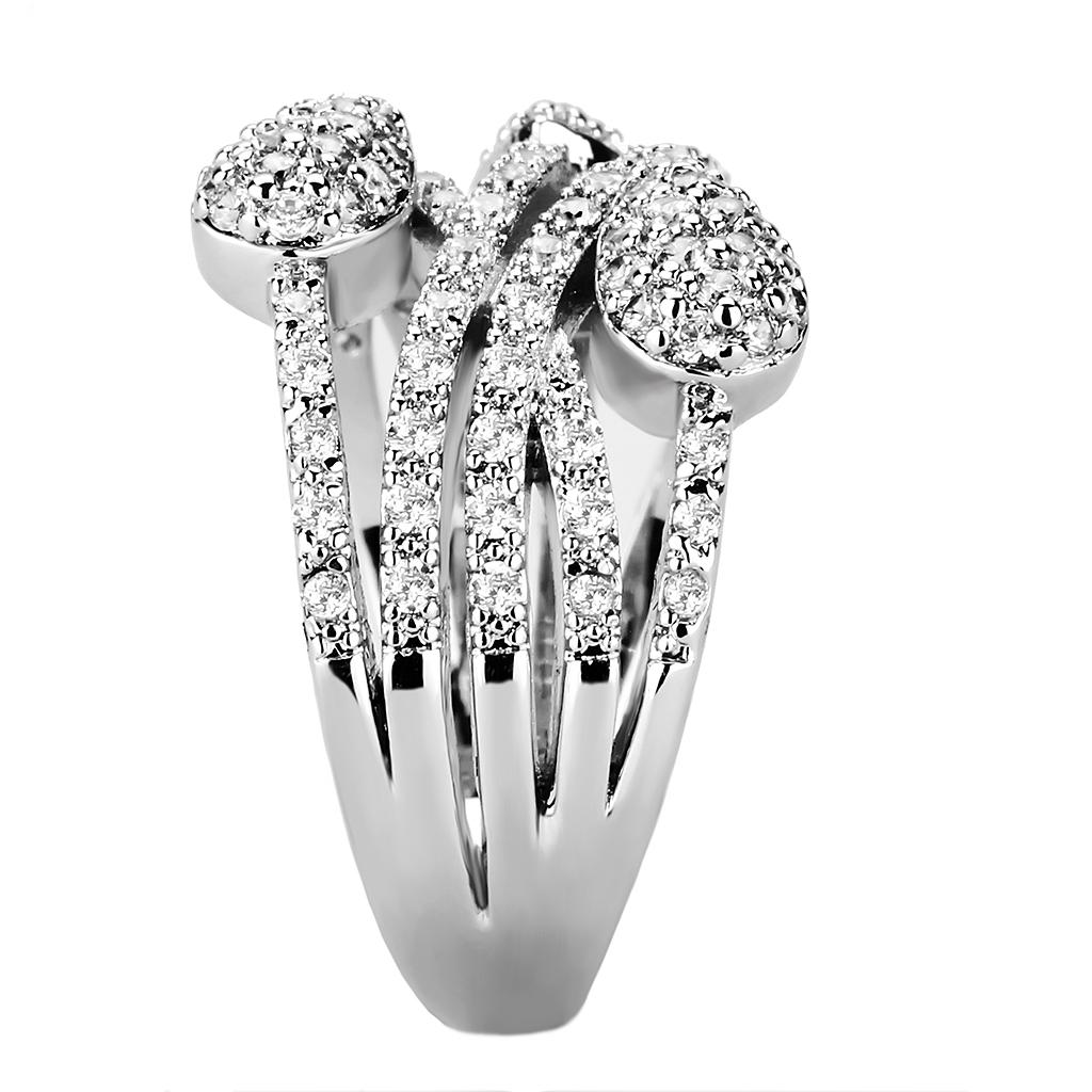 3W1446 - Rhodium Brass Ring with AAA Grade CZ in Clear