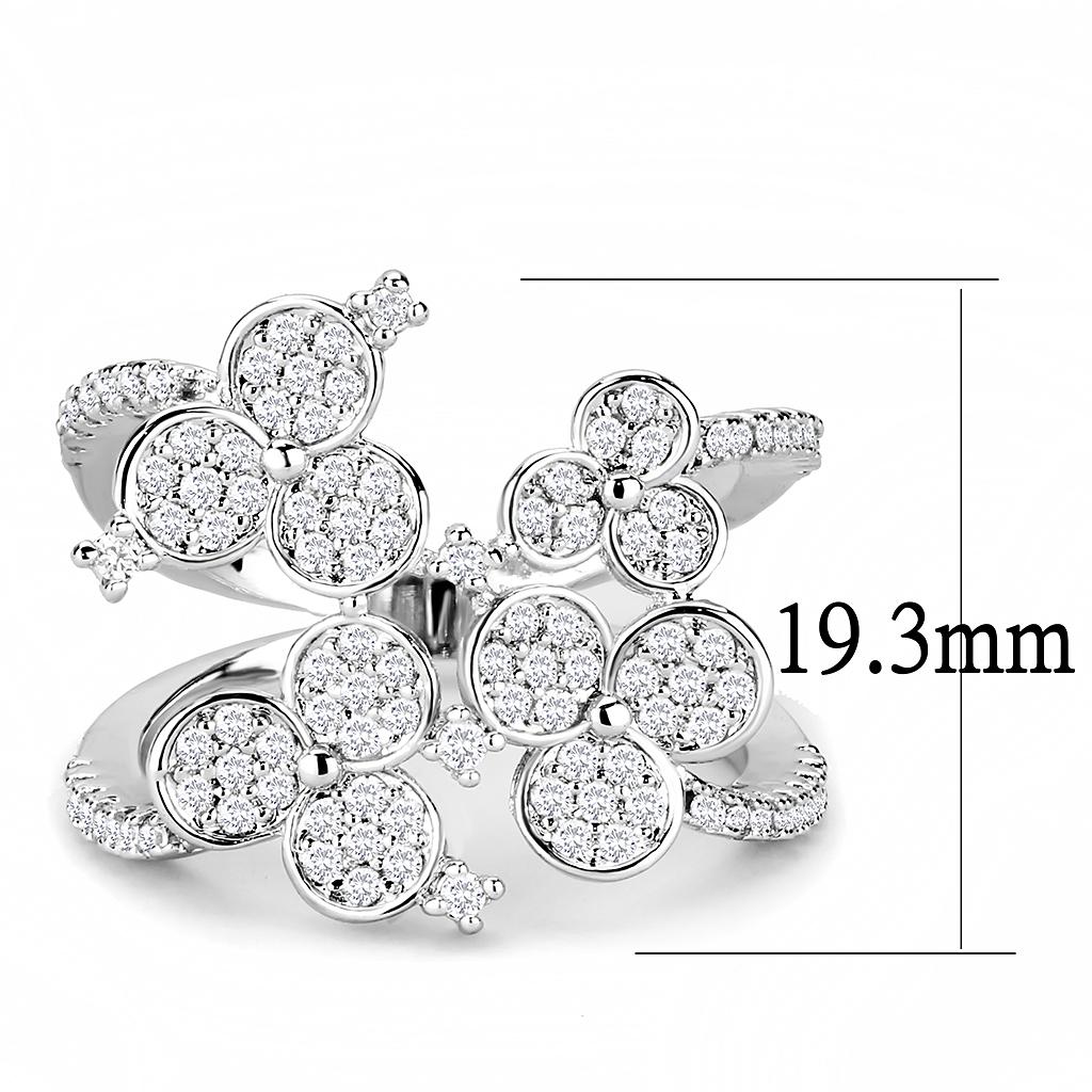 3W1447 - Rhodium Brass Ring with AAA Grade CZ in Clear