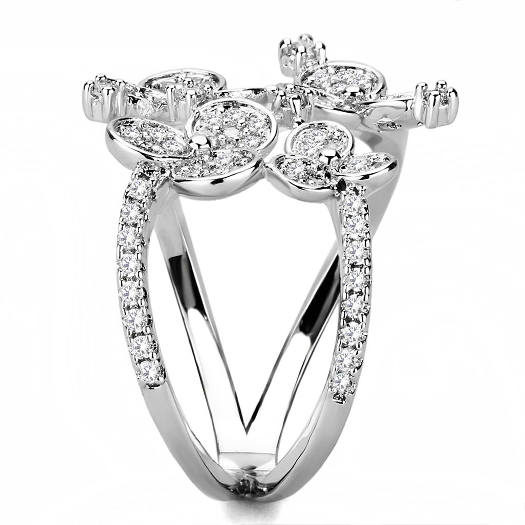3W1447 - Rhodium Brass Ring with AAA Grade CZ in Clear