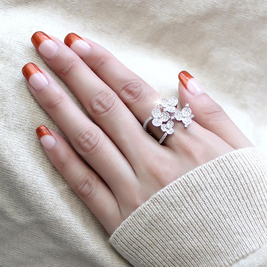 3W1447 - Rhodium Brass Ring with AAA Grade CZ in Clear