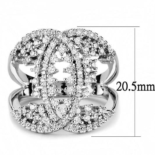 3W1448 - Rhodium Brass Ring with AAA Grade CZ in Clear
