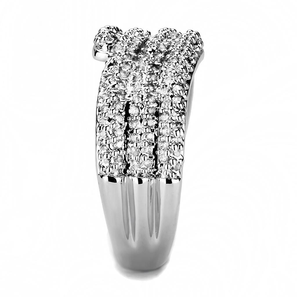 3W1449 - Rhodium Brass Ring with AAA Grade CZ in Clear