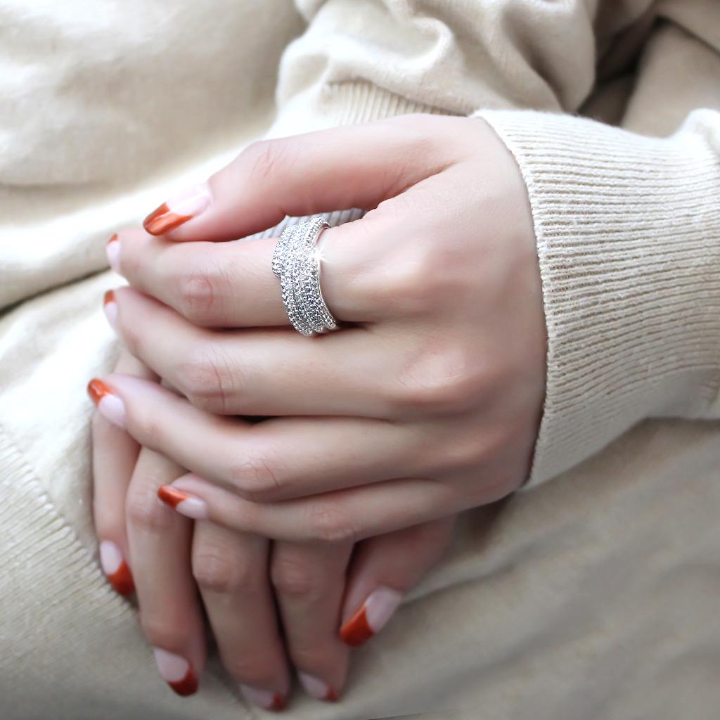 3W1449 - Rhodium Brass Ring with AAA Grade CZ in Clear