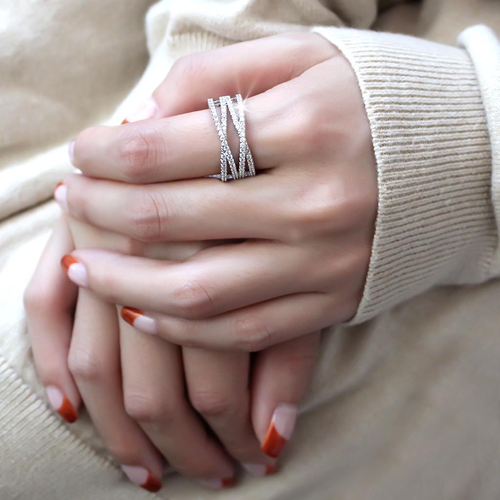 3W1450 - Rhodium Brass Ring with AAA Grade CZ in Clear