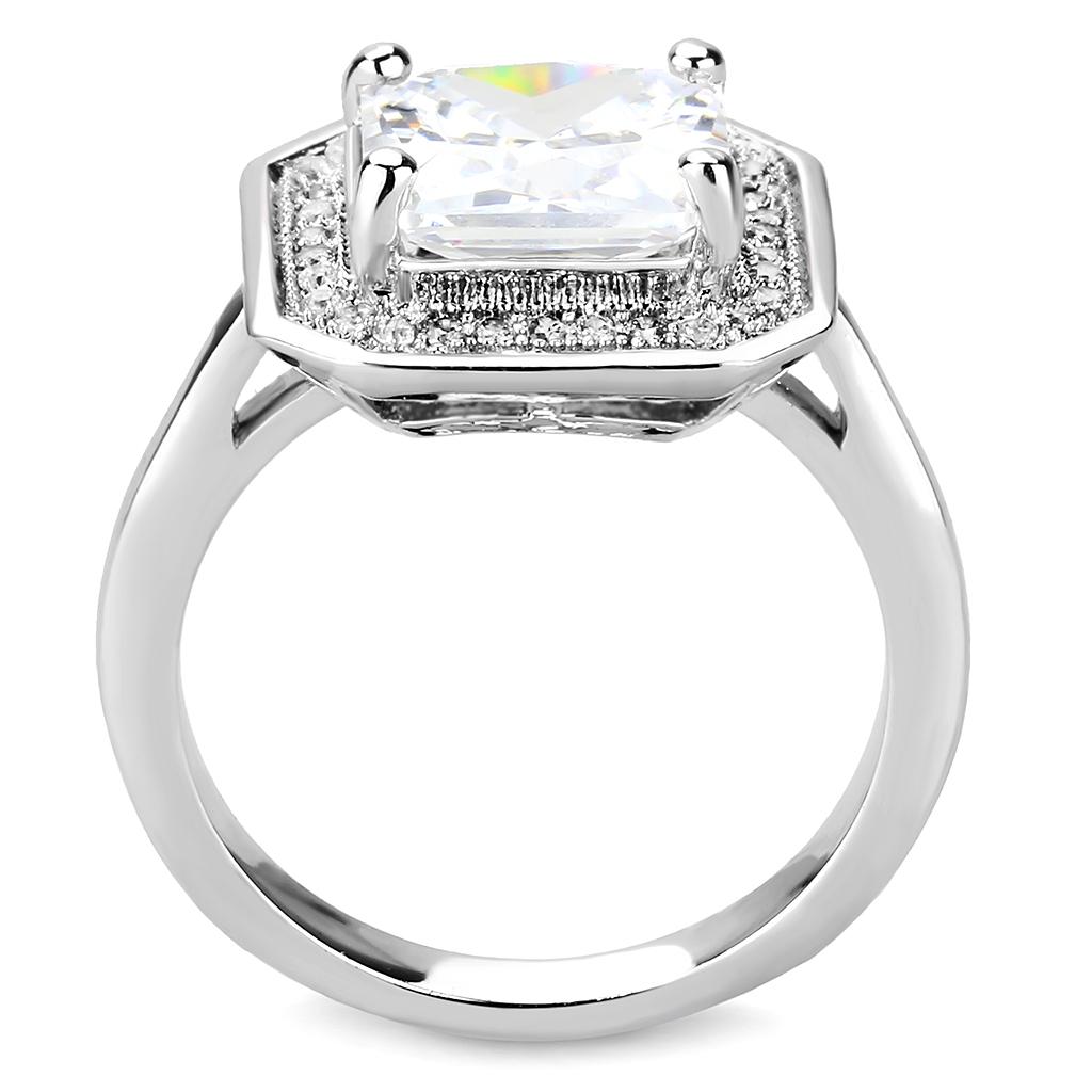 3W1451 - Rhodium Brass Ring with AAA Grade CZ in Clear