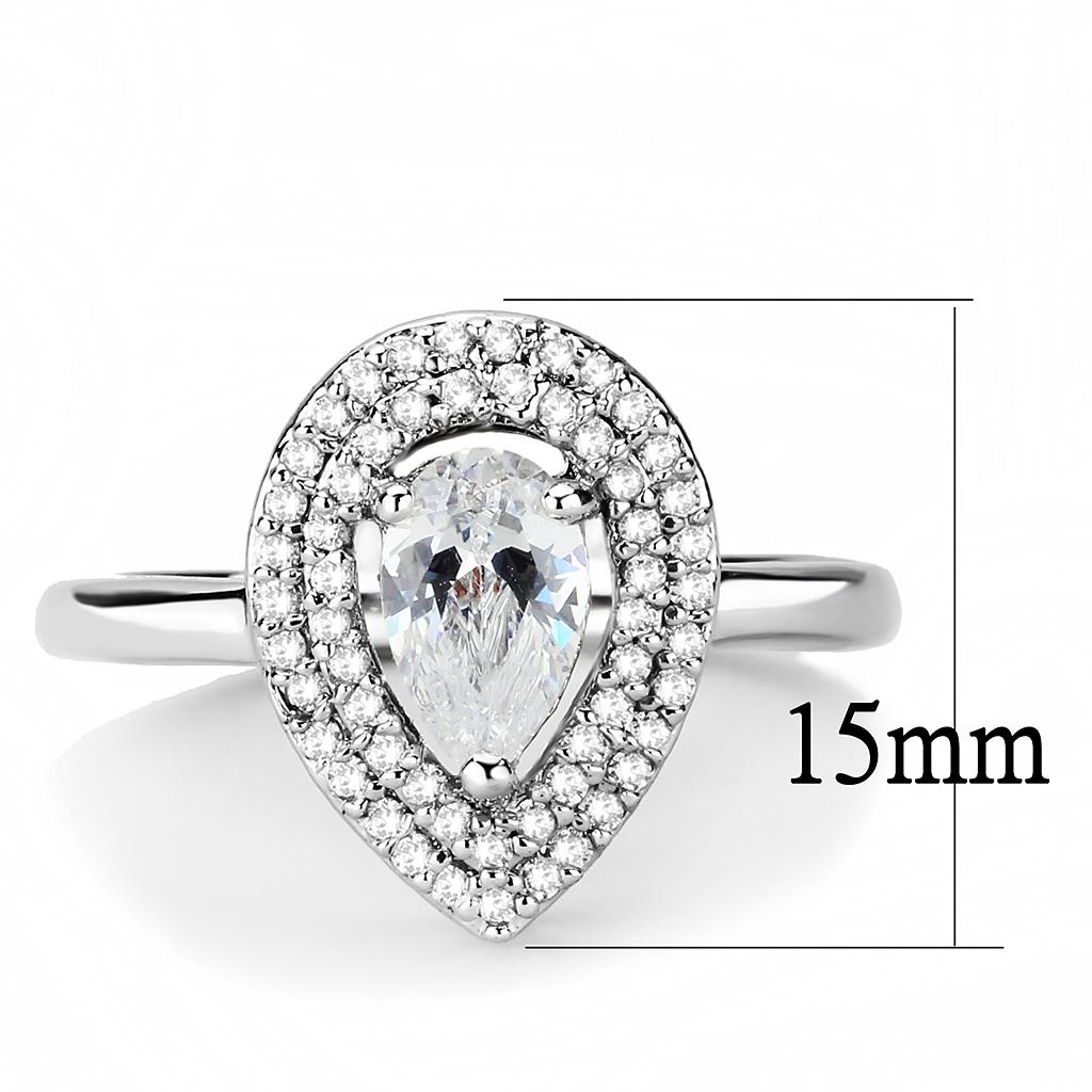3W1453 - Rhodium Brass Ring with AAA Grade CZ in Clear