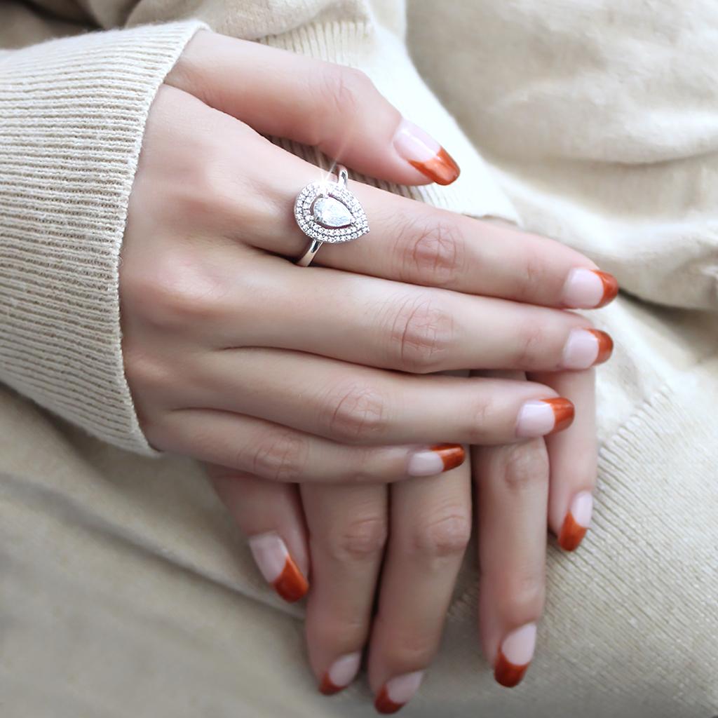 3W1453 - Rhodium Brass Ring with AAA Grade CZ in Clear