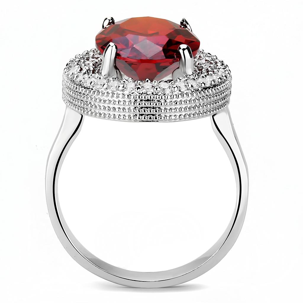 3W1455 - Rhodium Brass Ring with AAA Grade CZ in Garnet