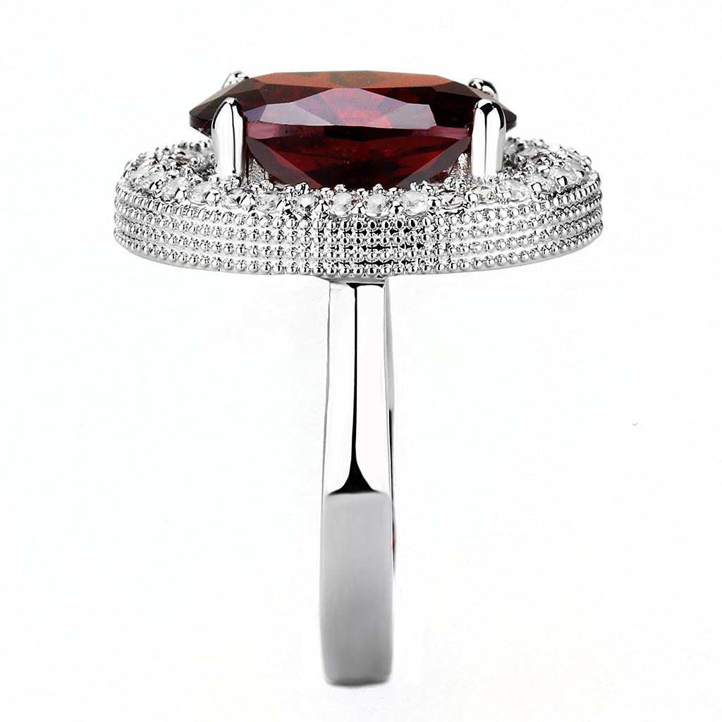 3W1455 - Rhodium Brass Ring with AAA Grade CZ in Garnet