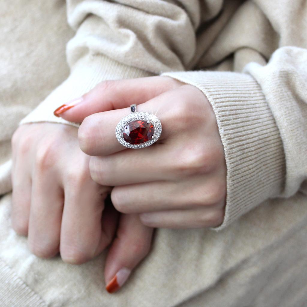 3W1455 - Rhodium Brass Ring with AAA Grade CZ in Garnet