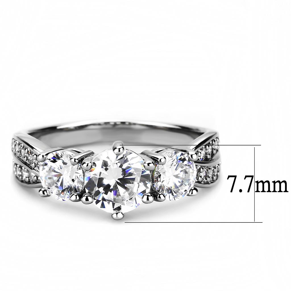 3W1456 - Rhodium Brass Ring with AAA Grade CZ in Clear