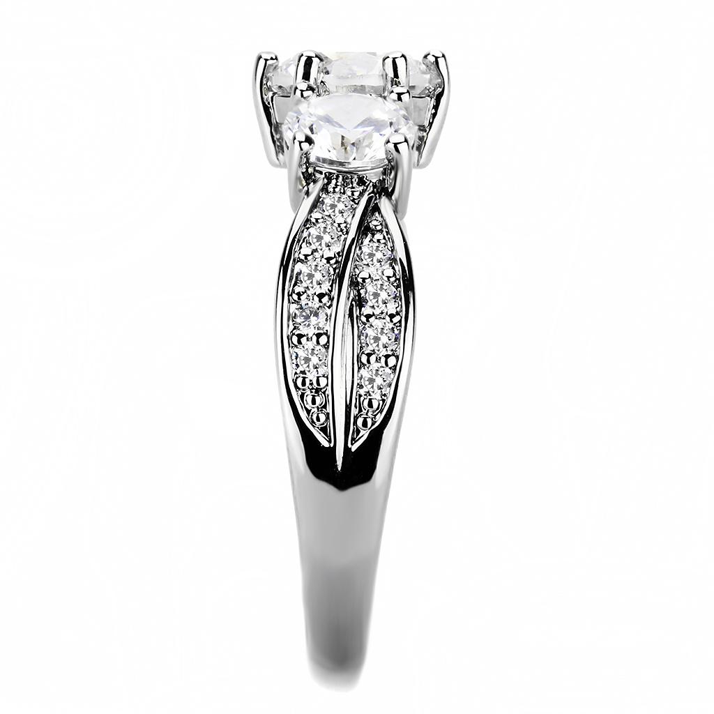 3W1456 - Rhodium Brass Ring with AAA Grade CZ in Clear