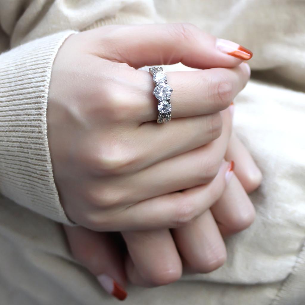 3W1456 - Rhodium Brass Ring with AAA Grade CZ in Clear