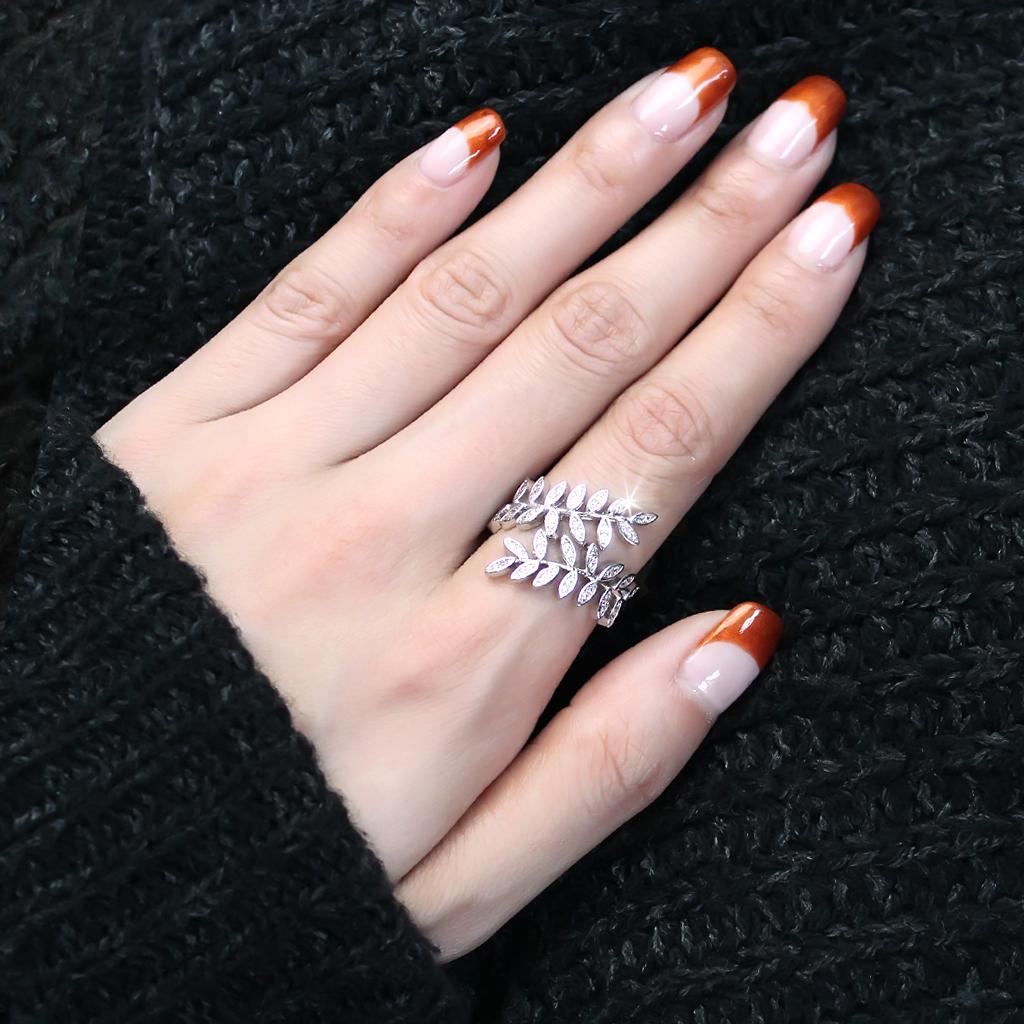 3W1457 - Rhodium Brass Ring with AAA Grade CZ in Clear