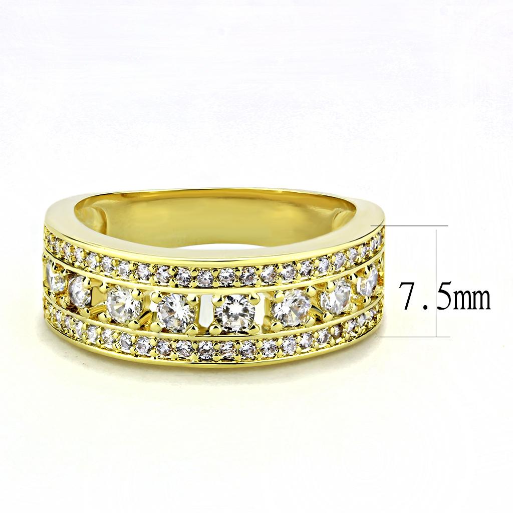 3W1459 - Gold Brass Ring with AAA Grade CZ in Clear