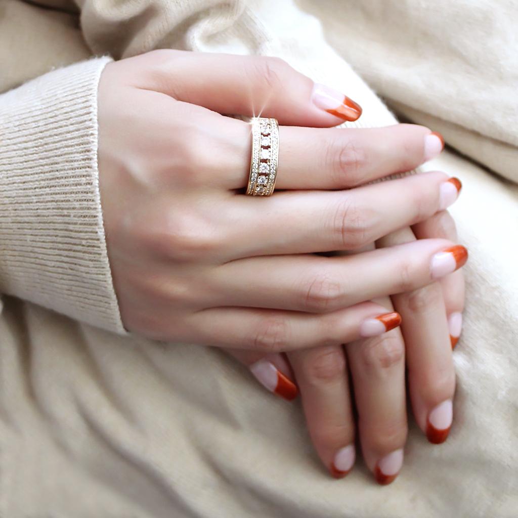 3W1459 - Gold Brass Ring with AAA Grade CZ in Clear