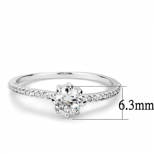3W1460 - Rhodium Brass Ring with AAA Grade CZ in Clear