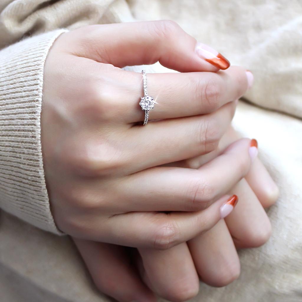 3W1460 - Rhodium Brass Ring with AAA Grade CZ in Clear