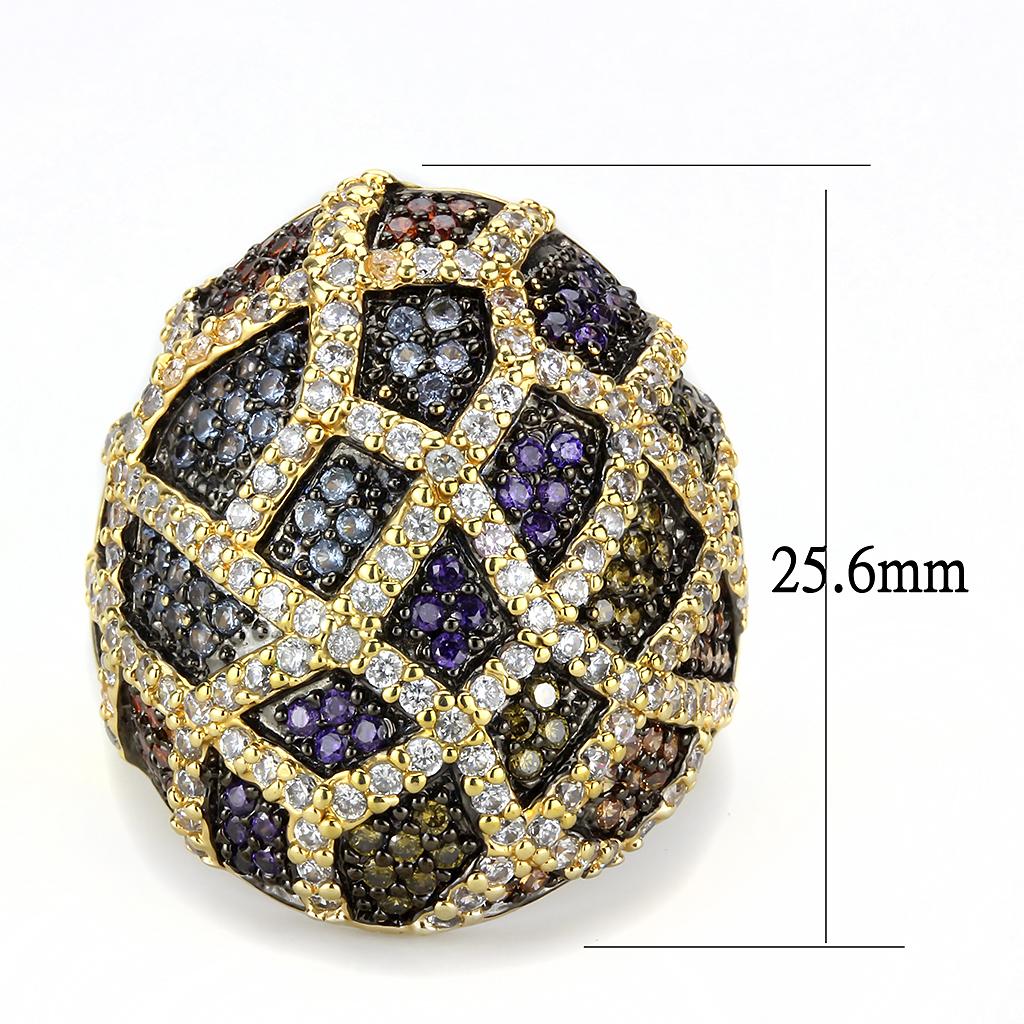 3W1461 - Gold+Ruthenium Brass Ring with AAA Grade CZ in Multi Color