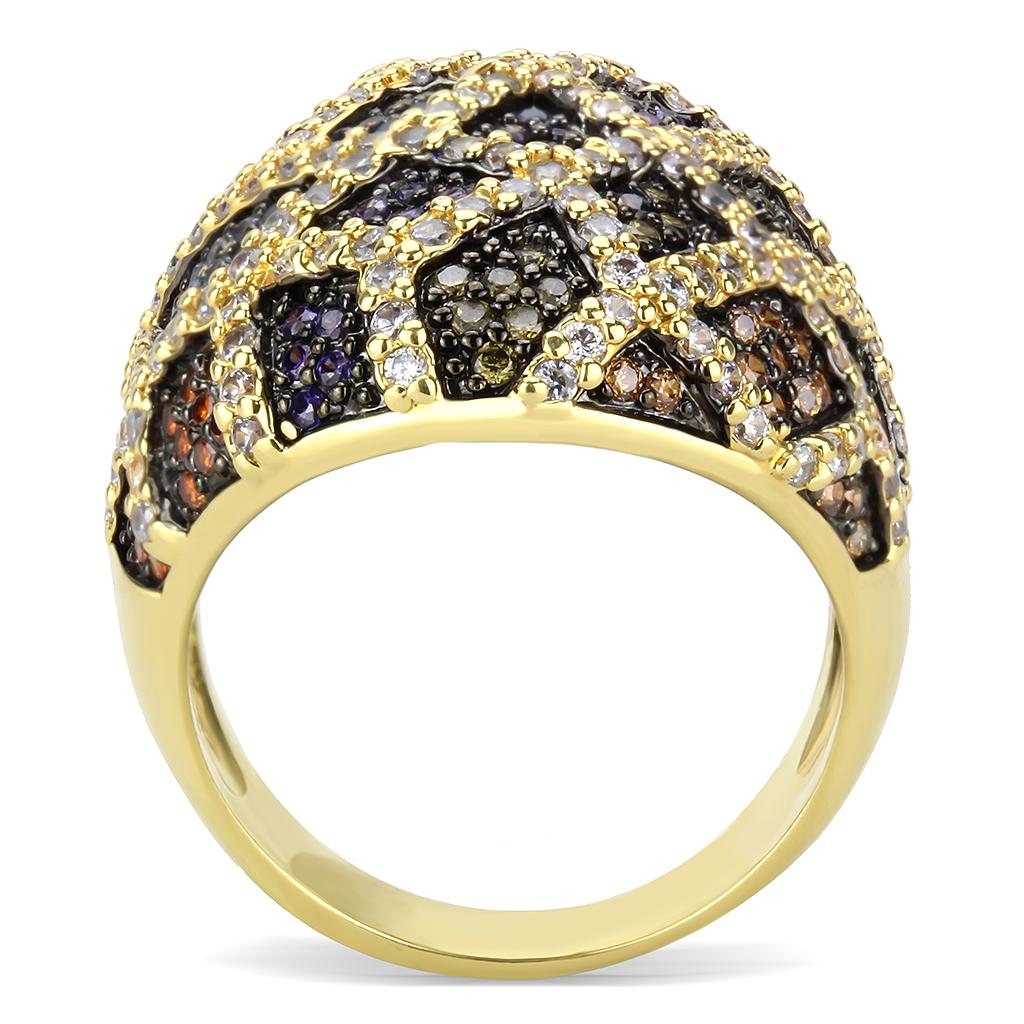 3W1461 - Gold+Ruthenium Brass Ring with AAA Grade CZ in Multi Color