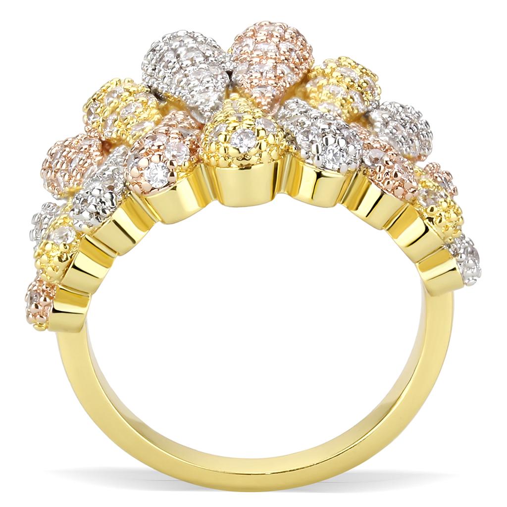 3W1462 - Tricolor Brass Ring with AAA Grade CZ in Clear