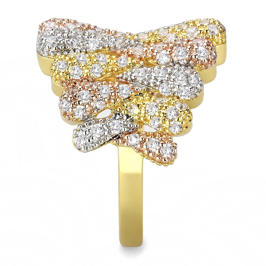 3W1462 - Tricolor Brass Ring with AAA Grade CZ in Clear