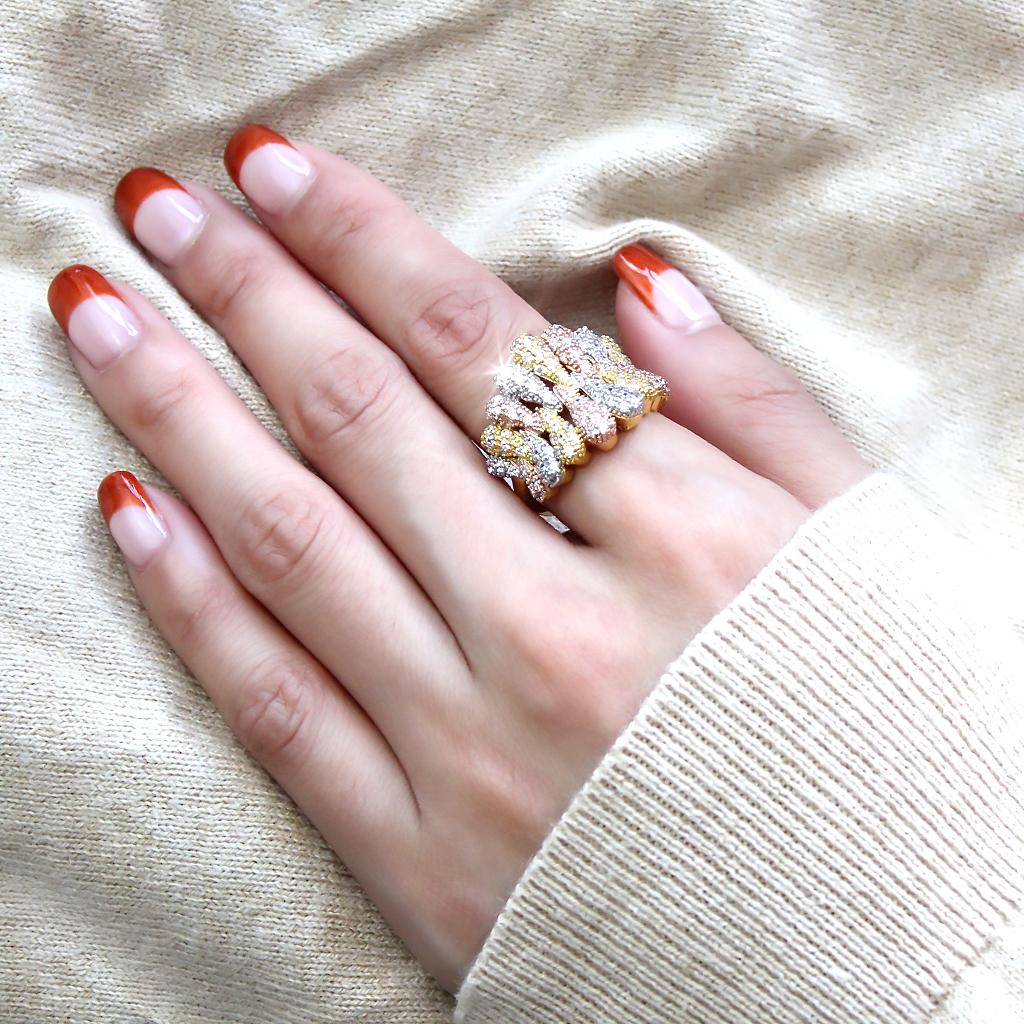 3W1462 - Tricolor Brass Ring with AAA Grade CZ in Clear