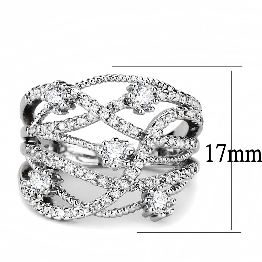 3W1463 - Rhodium Brass Ring with AAA Grade CZ in Clear